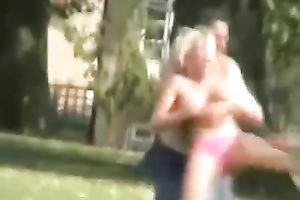 Spying on one torrid breasty dilettante blondie in shiny park topless