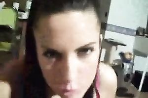 Perfect and wild dark brown girlfriend of my buddy gives a damn admirable BJ