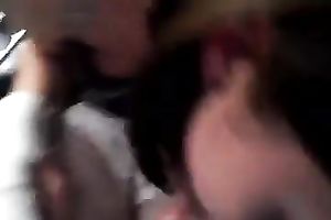 Sweet brunette hair ally gives me some fine oral job in my car