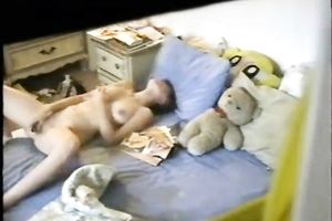 Busty white hawt dilettante sweetheart in her bedroom spied with camera