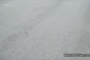 Bikini chick blows on party bus