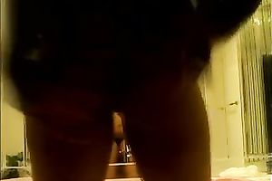 Hot dark non-professional wife shakes her butt in hawt spiderweb pants