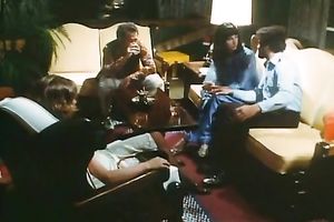 Redhead white lady lies on the bed and enjoys carpet munch