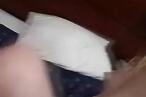 Cute blond white chick on the bed strips and sucks dong on POV sextape