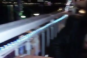 BUsty girl receive a bit also horny and plays with her slit in public restaurent