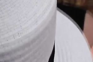 Charming golden-haired cheating wife engulfing my cock deepthroat in POV movie scene