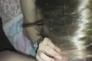 Awesome beautiful brunette hair GF of my buddy gives titjob and blow job