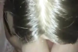 Awesome beautiful brunette hair GF of my buddy gives titjob and blow job