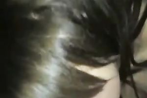 Awesome beautiful brunette hair GF of my buddy gives titjob and blow job