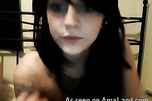 Webcam emo horny white wife with pierced tongue plays with her bazookas and finger bonks vagina