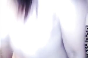 Amazing and charming brunette hair hottie with natural milk cans flashed her pink twat