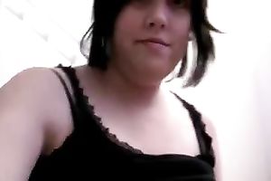 Hot and breasty brunette hair teen films herself and her recent privates