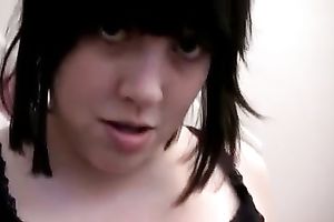 Hot and breasty brunette hair teen films herself and her recent privates