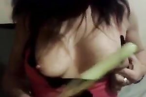 Emotional black haired ex-GF of my buddy likes fucking with sex toy