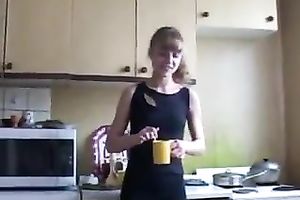 Friend's concupiscent light haired amateur wife was willing to be screwed in the kitchen