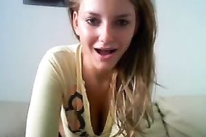 Cute fantastic web camera light haired chick jams her gorgeous large scoops