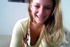 Cute fantastic web camera light haired chick jams her gorgeous large scoops