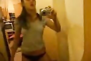 Beautiful non-professional exotic girlfriend taped herself in underwear