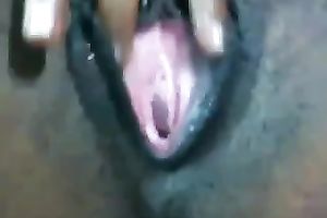 Dirty-minded lascivious and voracious dark hottie stretched her fuck holes