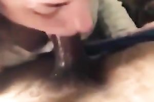 All natural dark haired GF of mine is busy with sucking my lollicock