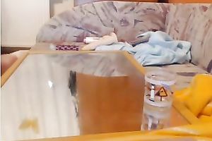 Pigtailed nerdy brunette girlie naked her mambos and masturbated on mirror