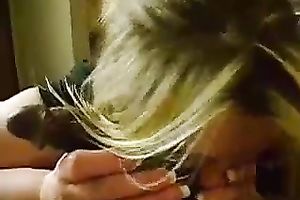 Blond haired bulky concupiscent wife greedily sucked my inflexible bulky BBC