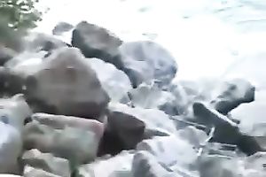 Mature Italian slutwife on the lake topless and nude