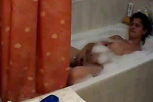 My dark brown dirty slut wife tests her recent sex toys in the washroom