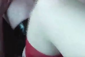 Blind folded playgirl in red nylons gives her head