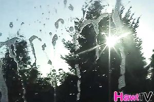 Sweet and naughty college hotwife at the car wash shows goodies