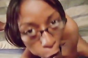Black nerdy non-professional nympho provided my buddy with a flawless blowjob