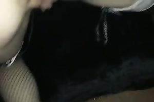 Slutty white playgirl in fishnet nylons riding hard shaft in a cowgirl position