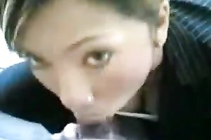 Big eyed Asian wife blows rod and demonstrates deepthroat talent