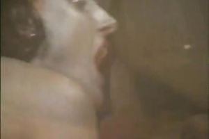 Short-haired brunette hair in body paint acquires group-fucked hard