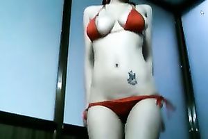 Busty youthful Asian horny white wife teasing and masturbating in front of the camera