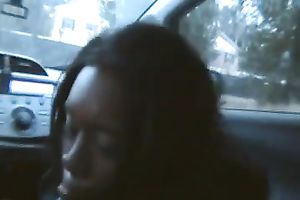 Black wench enjoyed to engulf my friend's dong in the car