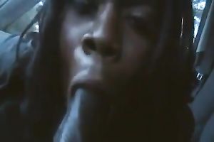 Black wench enjoyed to engulf my friend's dong in the car