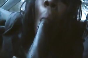Black wench enjoyed to engulf my friend's dong in the car