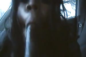 Black wench enjoyed to engulf my friend's dong in the car