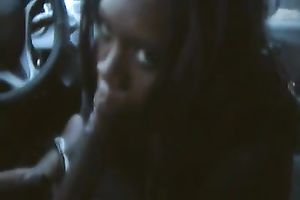 Black wench enjoyed to engulf my friend's dong in the car