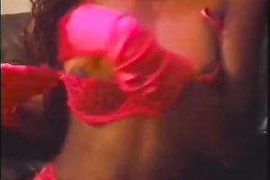 Jaw dropping swarthy honey in red underware gives tempting solo