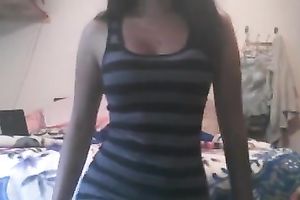 Ardent Asian horny white wife was posing in her constricted hawt mini costume bragging of her gazoo