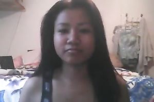 Ardent Asian horny white wife was posing in her constricted hawt mini costume bragging of her gazoo