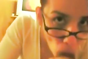 Nerdy raven haired natural honey provided my obese rod with BJ