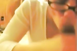 Nerdy raven haired natural honey provided my obese rod with BJ