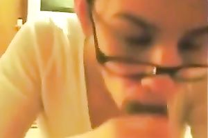 Nerdy raven haired natural honey provided my obese rod with BJ