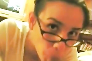 Nerdy raven haired natural honey provided my obese rod with BJ