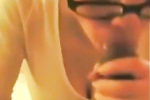 Nerdy raven haired natural honey provided my obese rod with BJ