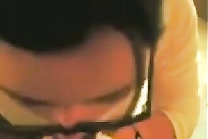 Nerdy raven haired natural honey provided my obese rod with BJ