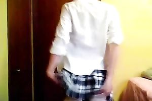 I wear hawt college uniform and acquire nude in advance of masturbation